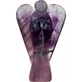 Hand Made Crystal Healing Gemstone Large Guardian Angel, Reiki Powers, 80mm to 85mm(Approx 3"), Hand Carved Angel (Amethyst)