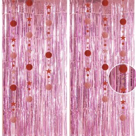 3.2x8.3ft Glitter Tinsel Curtain Hanging Decorations Set, Door Tinsel Foil Fringe Curtain Streamers for School Graduation Birthday Hen Photo Banner Christmas Party (Pearl Pink)