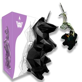 Wick Works Moonlight Unicorn Skeleton Candle | Unveils Stainless Steel Frame | 8.5” Height | Superb Burn Time | Gift Packaging | Spooky Decoration | Skull & Bones Goth Horror (Black, Unscented)