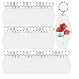 Yoption 50pcs Blank Motel Keychain Bulk with Key Rings, White Vintage Hotel Keychains Key Tag for Vinyl DIY Crafts Keychain and Luggage Tag (White)