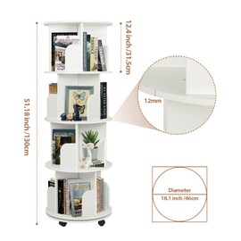 ybaymy Rotating Bookshelf 4 Tier 360° Revolving Bookcase 51"x18" Modern Floor Standing Storage Display Book Shelf Stackable Shelves for Adult Bedroom Home Living Room Study Office(with Brake Wheels)