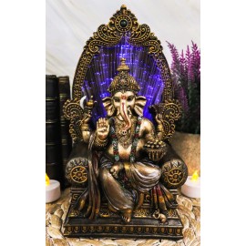 Vastu Hindu God Of Success Ganesha On Throne Figurine With Fiber Optics Light