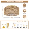 PAUFUL Boho Light Fixtures, 3-Light Farmhouse Rattan Ceiling Light, Flush