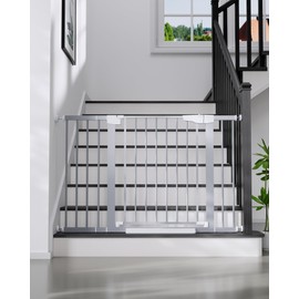 Cumbor 29.7-48" Baby Gate for Stairs, Mom's Choice Awards Winner-Dog Gates for Doorways, Auto Close Safety Pet Gate for Dogs Indoor, Easy Install Pressure Mounted Child Gate with Walk Thru Door, Gray