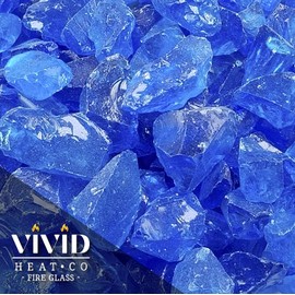 VIVID Heat (5-POUNDS Turquoise Blue Premium Indoor & Outdoor Crushed Fire Glass Rock Large 1/2, 3/4 & 1" inch Chunky Size - Glass for Use in Gas Fire Pit, Fireplace, Fire Table Etc. (Turquoise Blue)