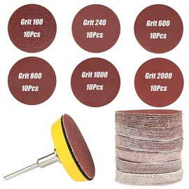 Gasea 60pcs 2 Inch Sanding Discs Pad Kit with 1/8" Shank Backer Plate for Drill Grinder Rotary Tools 100/240/ 600/800/ 1000/2000 grit Sandpapers