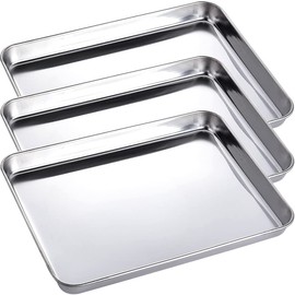 LabAider 3 Pack Professional Medical Surgical Stainless Steel Dental Procedure Tray Thickening Lab Instrument Tools Trays -Flat Type (10.5" * 8.0" * 1.0", 3)