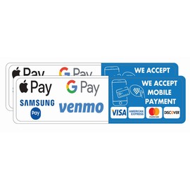 Digital Payment Sign Stickers, Credit Card Accepted Decals, Waterproof, Size (4" x 1"), 4 Pack