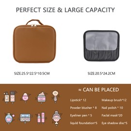 SUILU Travel Makeup Bag with LED Lighted Mirror,Cosmetics Organizer, with 3 Color Lighted Setting, with Adjustable Brightness Vanity Mirror and Detachable 10x Magnifying Mirror Travel Makeup-brown