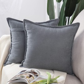 Madizz Set of 2 Short Chenille Throw Pillow Covers 16x16 Inch Grey Soft Decorative Cushion Cover for Sofa Bedroom Pillow Shell
