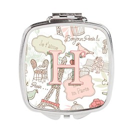 Caroline's Treasures Letter H Love in Paris Pink Compact Travel Mirrors, Multicolor
