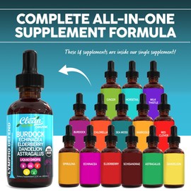Organic Lymphatic Drainage Supplement | Lymphatic Support Drops | Burdock Root Echinacea Elderberry Dandelion Astragalus Milk Thistle Sea Moss Red Clover Cleanse Marigold Drop by Clean Nutra