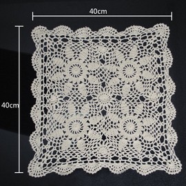 Yizunnu Vintage Hand Crochet Lace Doily Square Cotton Table Cover 40x40cm Beige Sofa Towel
