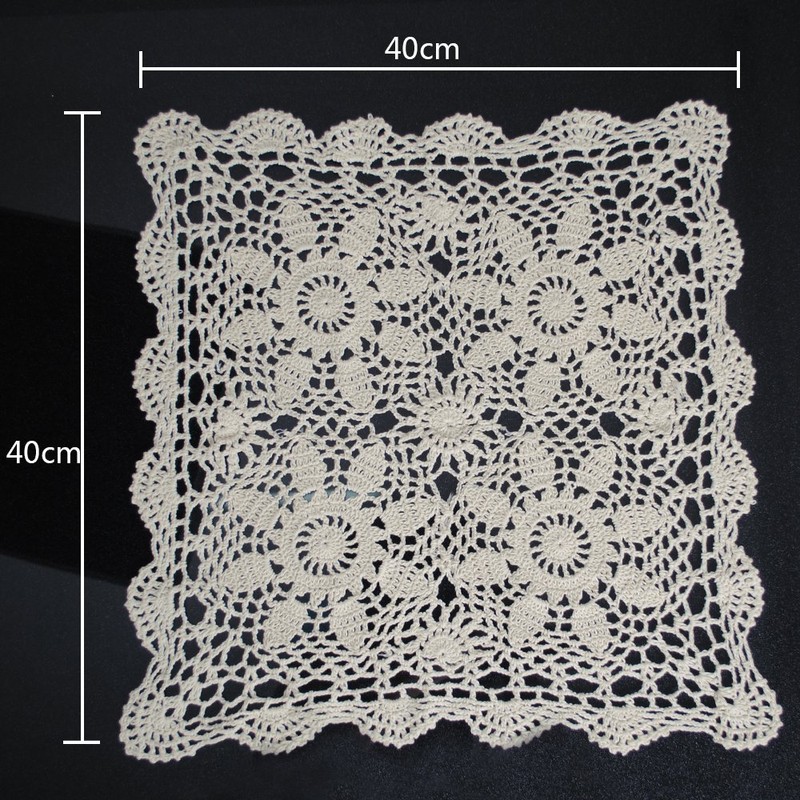 Yizunnu Vintage Hand Crochet Lace Doily Square Cotton Table Cover