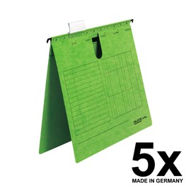 Original Falken 5-pack hanging file UniReg. Made in Germany. Commercial stapling, made of recycled cardboard for DIN A4 green Blue Angel ideal for loose leaf filing in the office and public authority