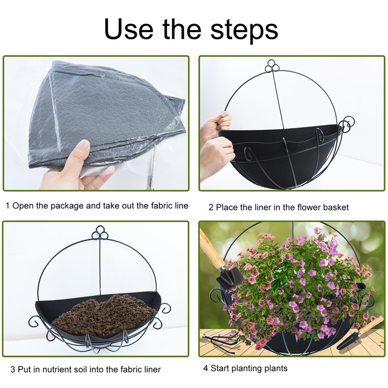 Udewo 3PCS 12 Inch Half Round Planter Liners Fabric Plant