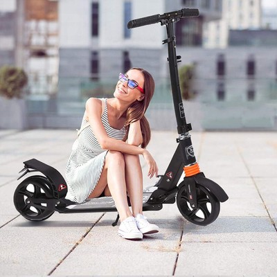 Kids/Adult Scooter with 3 Seconds Easy-Folding System, 220lb Folding Adjustable Scooter with Disc Brake and 200mm Large Wheels (Black)