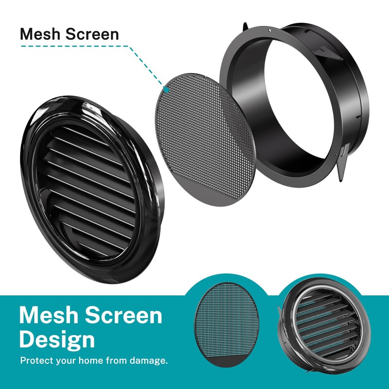 HG Power 8 Inch Soffit Vent, Black Round Vent Cover