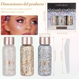 Gel Corporal con Purpurina Sirena 3 Colores - Brillo Lentejuelas Escamas para Maquillaje, Cuerpo, Cabello, Uñas y Labores DIY (A)