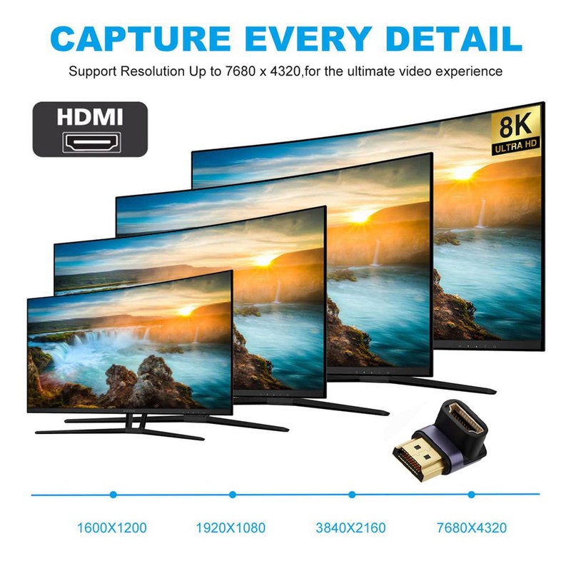 cablecc HDMI Male to HDMI 2.1 Female Vertical Down Angled