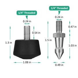 Rigych 6 Pcs Tripod Spike Feet 1/4-20 Thread Rubber Anti-Slip & Stainless Steel Spike Tripod Feet, Tripod Feet Replacement Parts