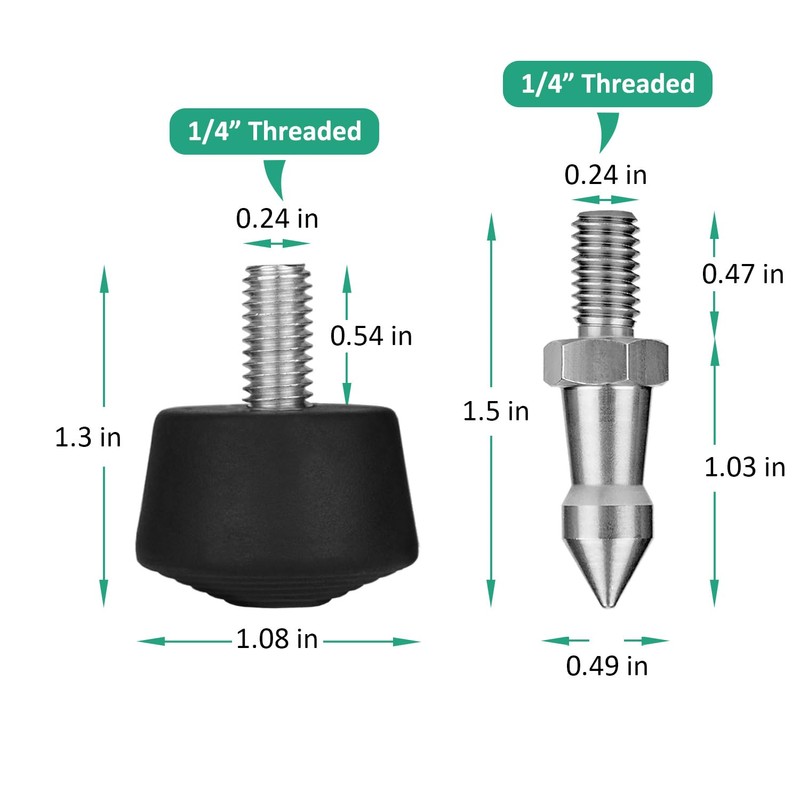Rigych 6 Pcs Tripod Spike Feet 1/4-20 Thread Rubber Anti-Slip