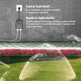 Enchufe inteligente para exteriores TECHWOLF, Wi-Fi 2.4 GHz, 2 tomas independientes, IP55 resistente al agua, Tuya/Smart Life, temporizador + cuenta regresiva, compatible con Alexa y Google Home