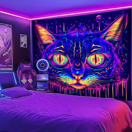 Tapiz de luz negra, tapiz de animales que brilla en la oscuridad, luz negra reactiva contra los rayos UV, pósteres verticales para colgar en la pared para recámara, sala de estar, decoración de telón