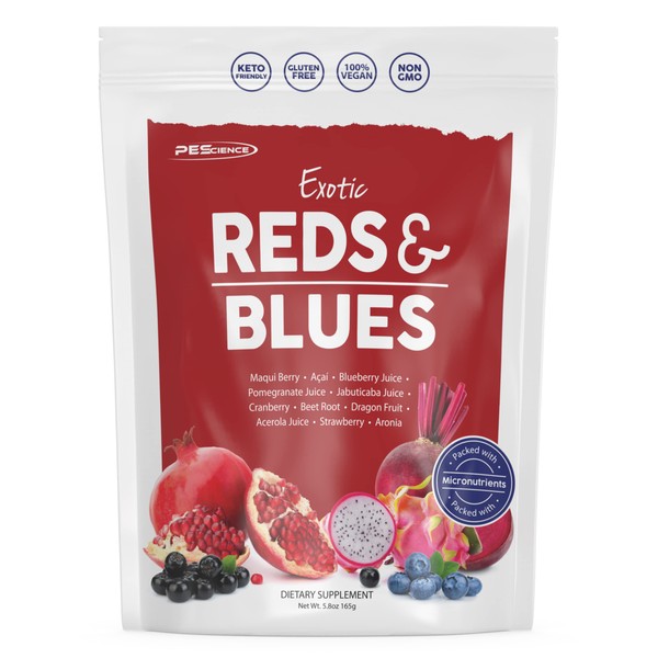 PEScience Reds & Blues Superfoods Powder, 30 Servings, Natural Immune Support with Acai and Pomegranate Extract