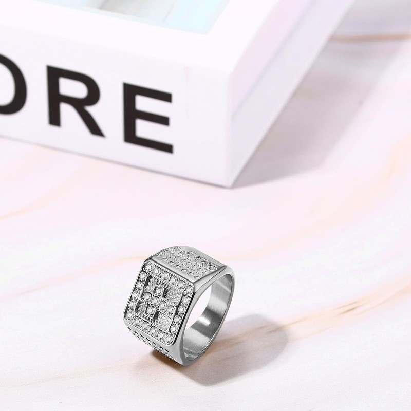OIDEA Men's Ring Cross Rhinestones: Hip Hop Style Signet Ring