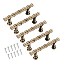 Mgoodoo 5PCS Bamboo Shape Handle, Zinc Alloy Brass Drawer Pull 4.21'' Retro Knob Antique for Cabinet Closet Dresser Bathroom Wardrobe Cupboard(Hole Spacing 64mm/2.52'')