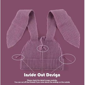 YEKEYI Long Ears Funny Hat Knit Beanie Hats Cute Bunny Winter Cap Warm Knit Rabbit Crochet Skull Cap Purple