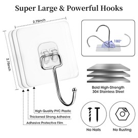 HOGXUAE 10 PCS Adhesive Wall Hooks Reusable Anti-Skid Traceless Heavy Duty 180 Degree Rotating Stick,Bathroom Kitchen Heavy Duty Self Adhesive Hooks
