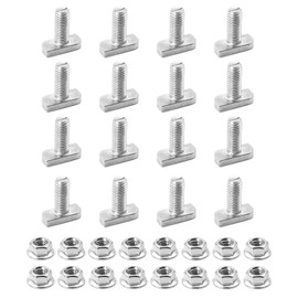 WEDAMOO T Slot Bolts, M8 x 20 Hammer Head Screws, Stainless Steel Hammer Head Screws, 16 Pcs T-Slot Track Bolts with 16 Pcs Hexagon Flange Nuts for Aluminum Profile, Photovoltaic Solar Panels