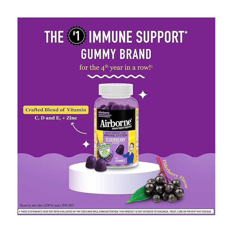 Airborne Elderberry + Zinc & Vitamin C Gummies For Adults,