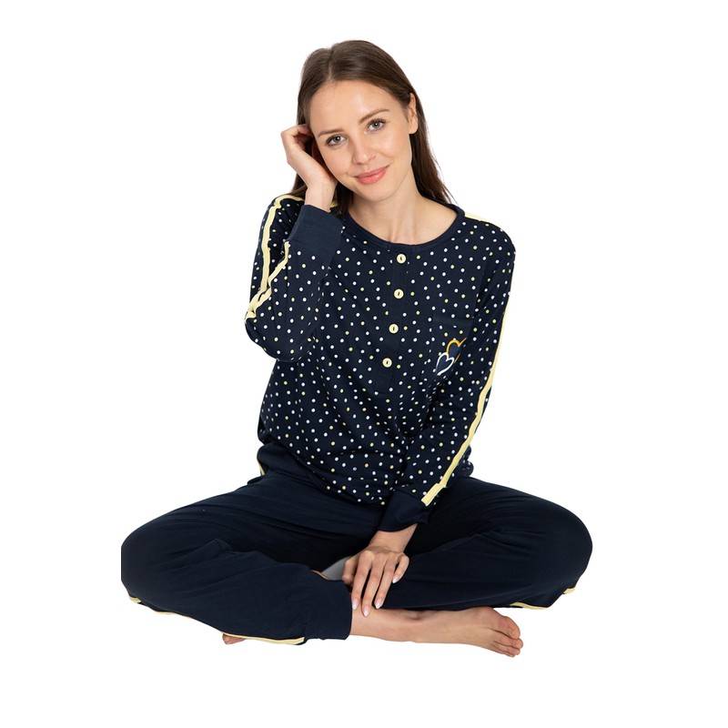 Consult-Tex DW192 Women's Long Sleeve Cotton Pyjamas, blue