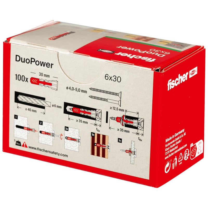 fischer DuoPower 6 x 30, Powerful Universal Plug with Intelligent