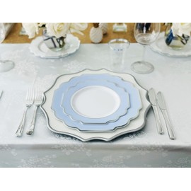 OCCASIONS FINEST PLASTIC TABLEWARE " OCCASIONS " 120 Plates Pack,(60 Guests) Heavyweight Premium Wedding Party Disposable Plastic Plates Set -60 x 10.5'' Dinner + 60 x 8'' Salad/Dessert (Imperial in White/Blue & Silver)