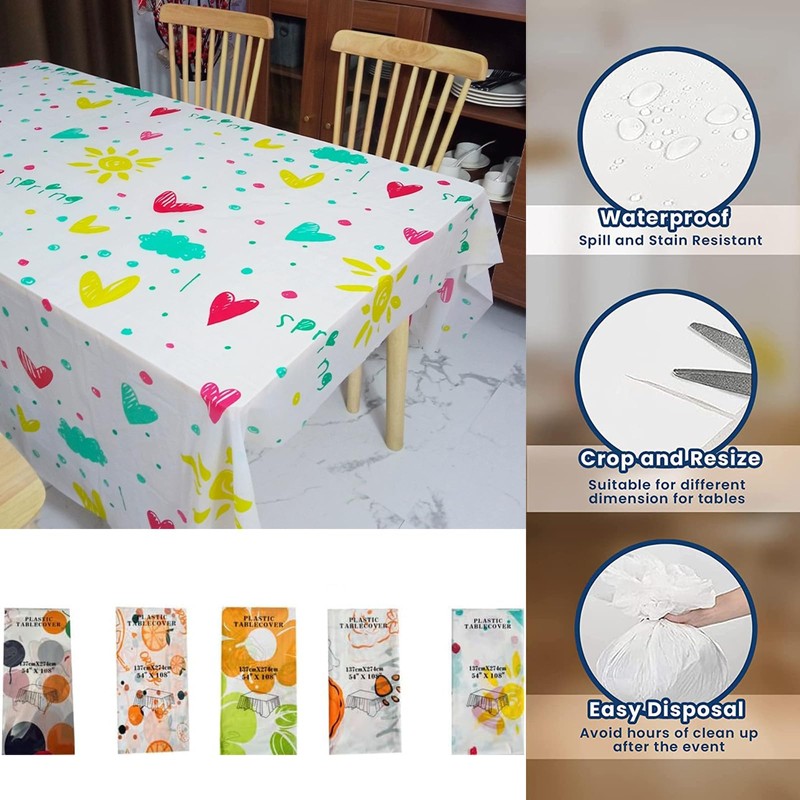 5 Pack Disposable Plastic Tablecloths,Premium Rectangle Table Cover for Yard