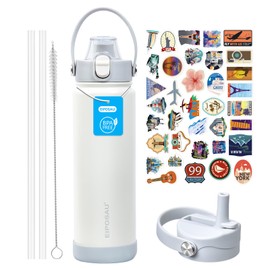 Insulated Water Bottle with Lid & Boot & Stickers, 24 oz Stainless Steel Sweat Free Bottle Keep Cold 24H, BPA-Free Sports Wide Mouth Water Bottle, Off-White