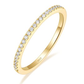EAMTI 1.5mm Gold Plated Eternity Bands for Women 925 Sterling Silver Half Eternity Stackable CZ Engagement Ring for Women Size 7