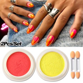 2 Jars Chrome Nail Powder Red and Gold Aurora, Iridescent Fairy Fine Chrome Shining Rubbing Dust Metallic Mirror Effect Pigment, Pearlescent Mermaid Pearl Glitter Nail Powder Kit for Nail Decoration