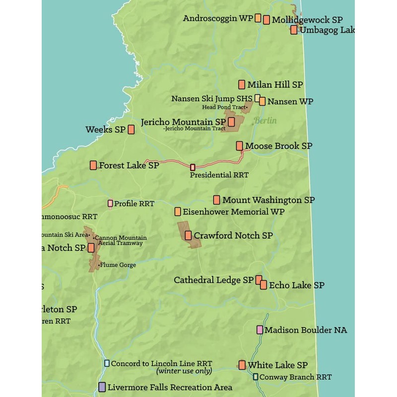 New Hampshire State Parks Map 11x14 Print (Green & Aqua)