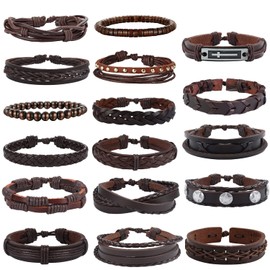 Milacolato Leather Bracelet Set 17 Piece Bracelet for Men Woven Braided Leather Bracelet for Men and Women Punk Men's Jewellery Black/Brown Accessories, Leather