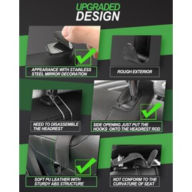 Teoenix Car Seat Headrest Hook, 2 Pack Leather Car Purses and Bags Hooks Holder Hanger for Car Groceries Organization Accessories, Gray