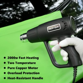 2000w Heat Gun, Car Vinyl Wrap Kit, Solar Film Instal Tool, Window Tint Bulk, Fast Heating Hot Air Gun, Scraper, Spray Bottle, Gloves, Cutter, Knife, Squeegee, Auto Trimmer Stick, Black & Red, 21 in 1