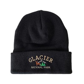 USmania Glacier National Park Embroidered Beanie Winter Hat (US, Alpha, One Size, Black)