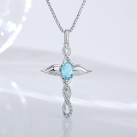 JiaYang Silver Angel Wings Cross Pendant Purple Infinity Cross Necklace for Women AAAAA Cubic Zirconia Infinity Cross Necklace Religious Cross Jewellery Christian, Sterling Silver