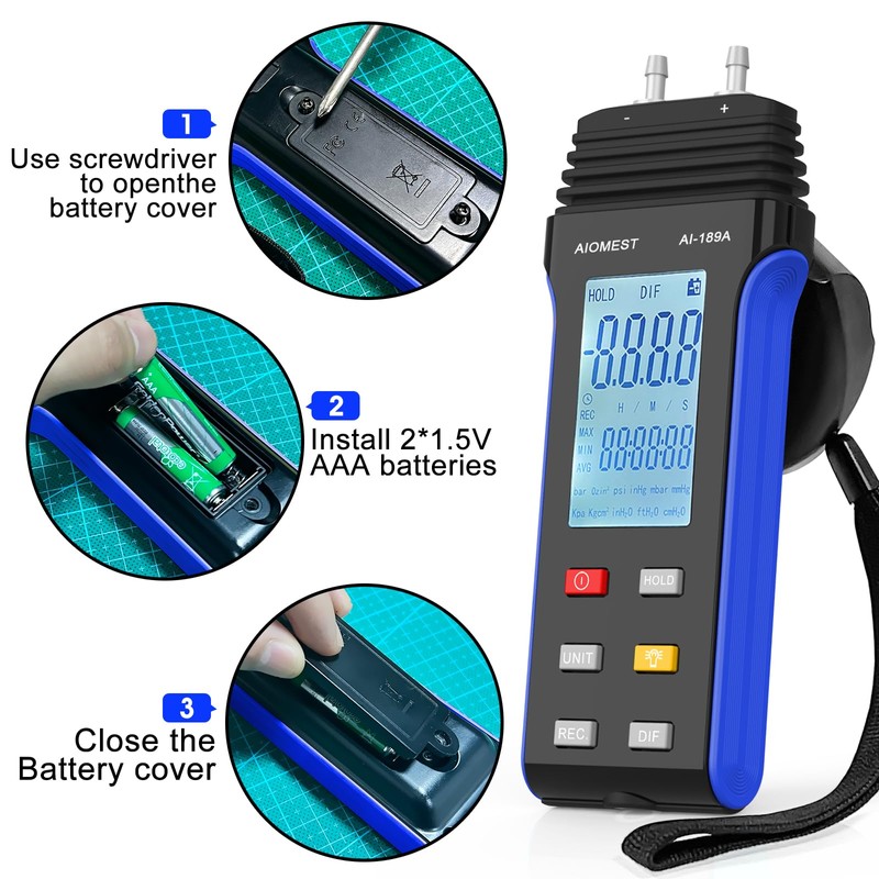 AIOMEST Manometer Manómetro Digital, AI-189A Manometro Presion Medidor de Gasoil