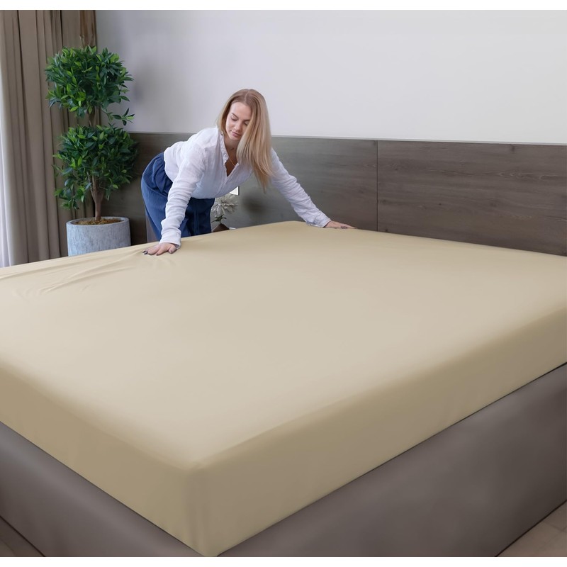 ACRALI HOME Double Fitted Sheet 40cm/16in Deep Fitted Sheets Double